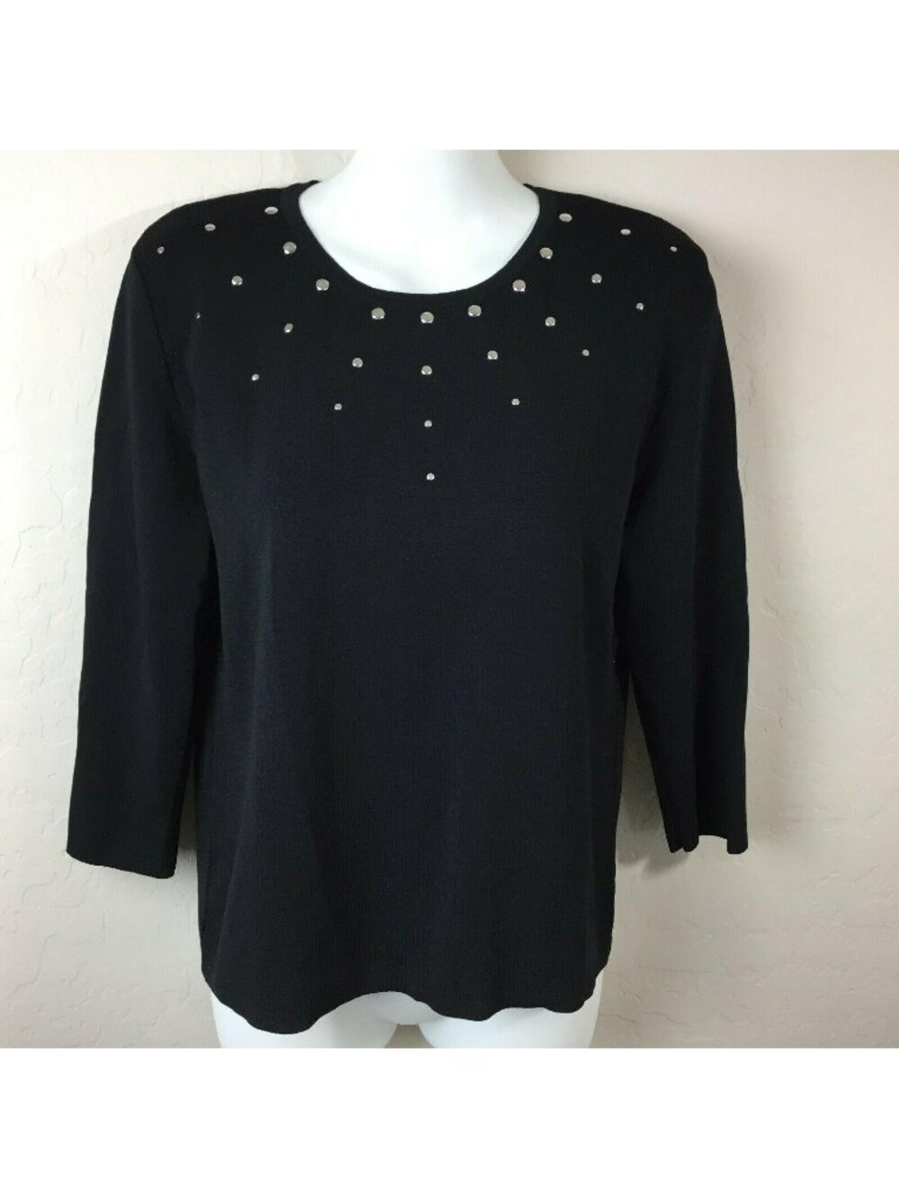 Finity Women's Black Sweater Silver Sequin Party Dressy Size L Lg Large
